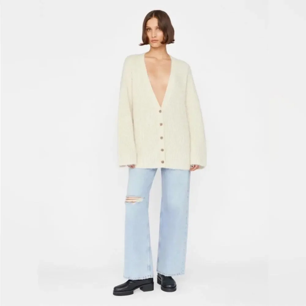 Frame Denim Lounge Cardi in Off White Alpaca Large NWT